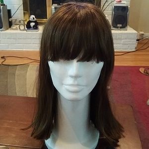 Synthetic brown long bob wig with bangs